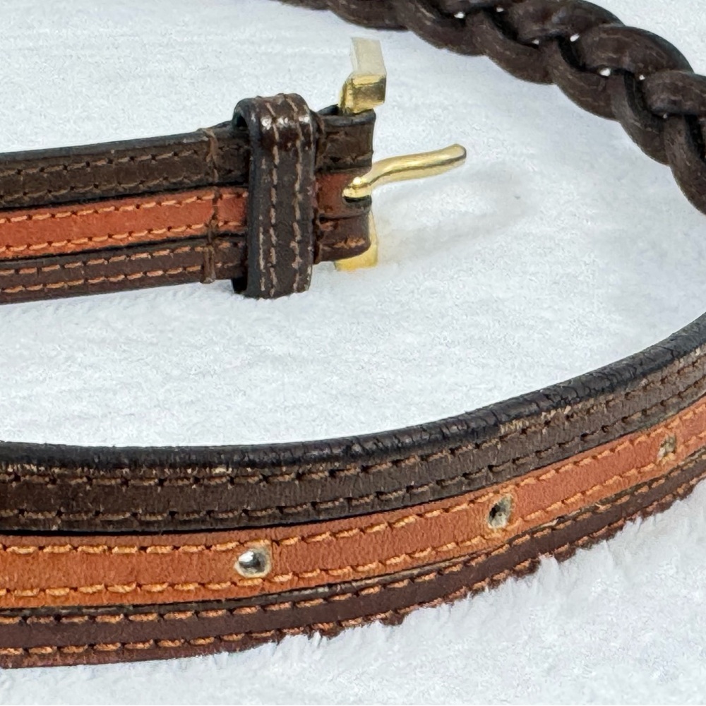 Cerruti 1881 Rue Royale Vintage Belt Brown Braided Italian Leather Brass Sz Sm